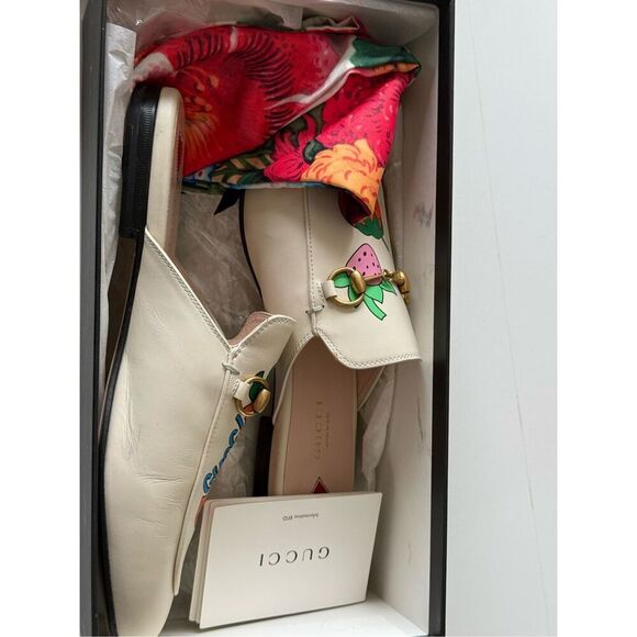 Gucci Strawberry Brixton Leather Loafer Mules Flats Multicolor Women's Size 38.5 - Picture 7 of 8